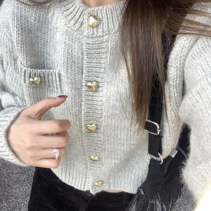 Heart Buckle Cable-knit Sweater Coat For Women Autumn