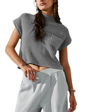 Women's Knitted Sleeveless Pocket Casual Rib Pullover Vest