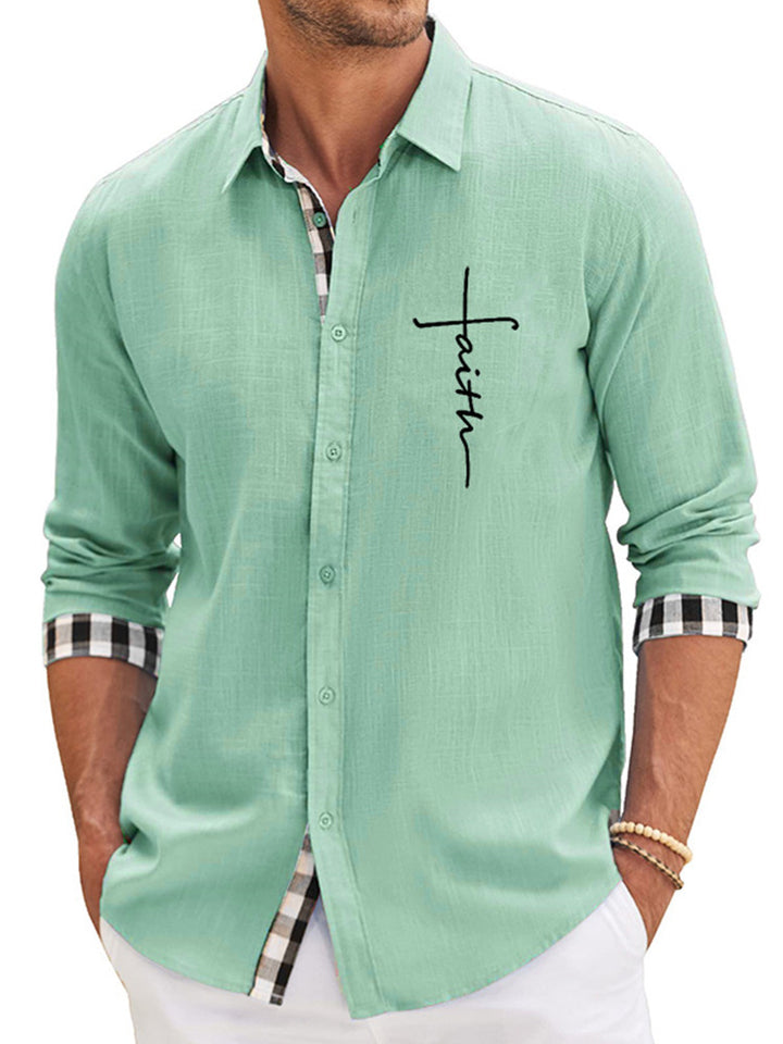 Lapel Bamboo Linen Men's Casual 3D Printing Long Sleeve Shirt Top