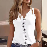 Casual Loose V-neck S Print Sleeveless T-shirt Women