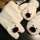 Cute Tongue-sticking Puppy Finger Plush Gloves Winter Thicken Thermal