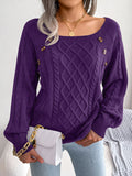 Square Neck Knitted Sweater With Button Design Winter Warm Long Sleeve Tops Women's Clothing