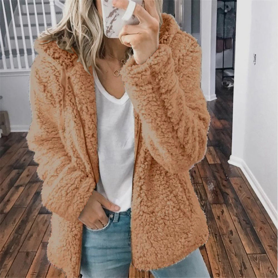 Women's Casual Hooded Woolen Jacket