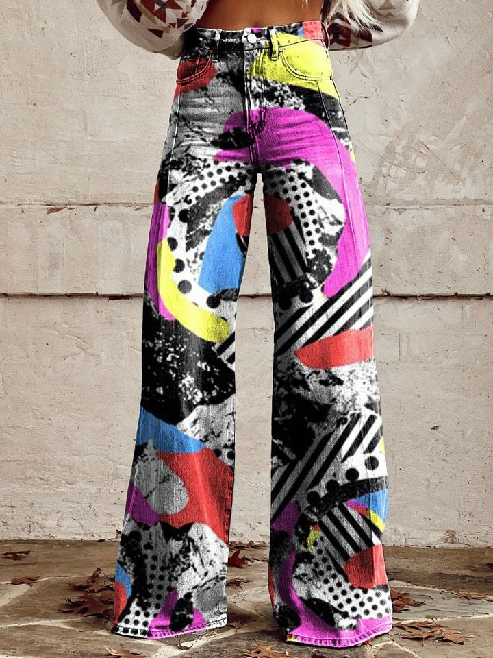 Women's 3D Printed Straight Casual Wide-leg Pants