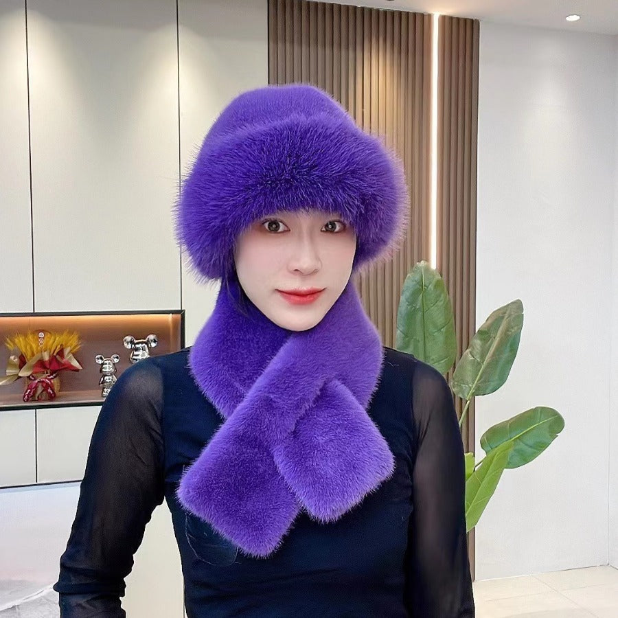 Suit Winter Scarf Mongolian Cap Plush Hat Women's Thickened