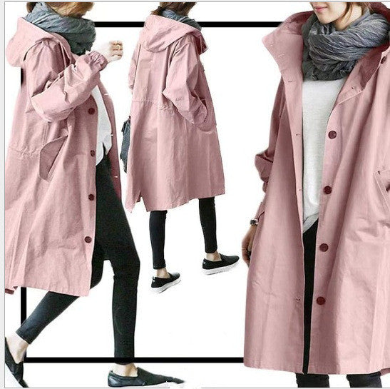 Casual Style Windbreaker Women's Mid-Length Waist Long-Sleeved Jacket