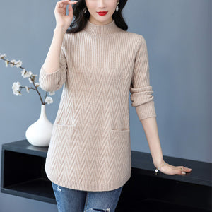 Half Turtleneck Knitted Warm Woolen Skirt Women's Winter Loose