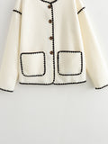 Graceful European And American Style Color Matching Pocket Decorative Woolen Fashionable Jacket