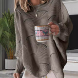 European And American Leisure Fashion Plus Size Hollow-out Hook Flower Loose Solid Color Sweater