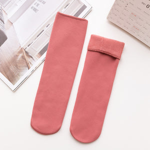 Women's Mid-calf Vertical Stripes Imitation Cashmere Fleece-lined Thickened Non-slip Warm Room Socks