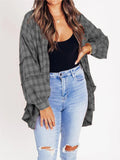 Autumn And Winter New Women's Tassel Long-sleeved Top Loose Casual Plaid Shirt Coat Women