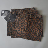 Leopard Print Denim Skirt Women's High Waist