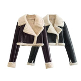 European And American Style Double-sided Loose Short Zipper Fur Integrated Jacket