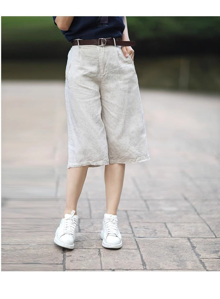 Casual Pants Baggy Oversized Cropped Pants Cotton Linen Cropped Pants Women's Slimming Linen Wide Leg Shorts