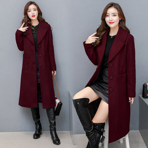 Fashionable Over-the-knee Woolen Women's Slim And Slim Long Woolen Coat