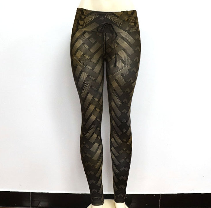 High Waist Iron Weave Print Push Up Yoga Workout Leggings