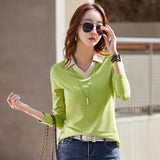 Lapel Long Sleeve T-shirt Women's Base Shirt