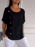 Casual Cotton And Linen Style Shirt Single Row Button Top Women's European And American