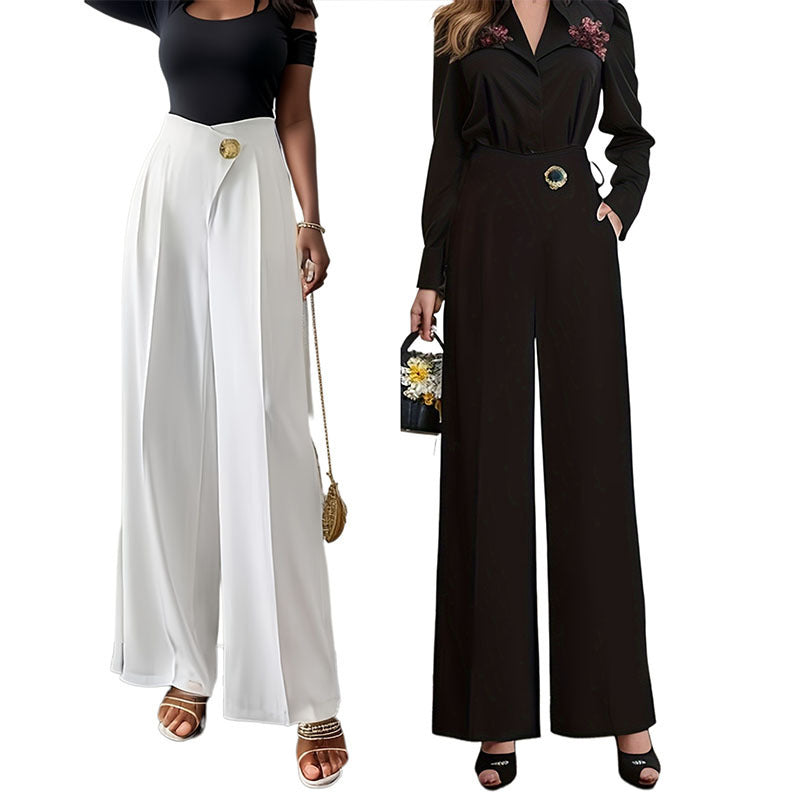 Solid Color High Waist Drooping Wide Leg Pants