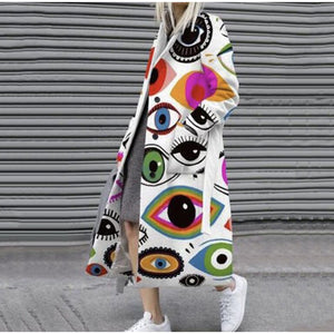 European And American Fashion Style Women's Autumn And Winter Print Long Coat With Long Sleeves