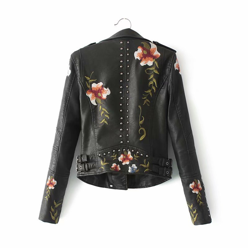 Embroidered studded leather jacket