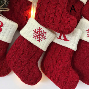 Woolen Knitted Christmas Letter Socks Decoration Pendant Gift Bag