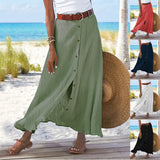 Women's Fashion Cotton Linen A-Line Hip Mid Waist Long Skirt