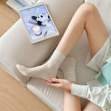 Solid Color Yarn Sunken Stripe Women White Tube Bunching Socks Women