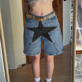 Loose Contrast Color Five-pointed Star Patch Denim Pants