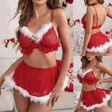 Carnival New Year Red Sexy Underwear Two-piece Furry Sexy Lingerie Binding Set