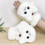 Plush Gloves Cartoon Cat Cute Half-finger Flip Warmth And Thicken