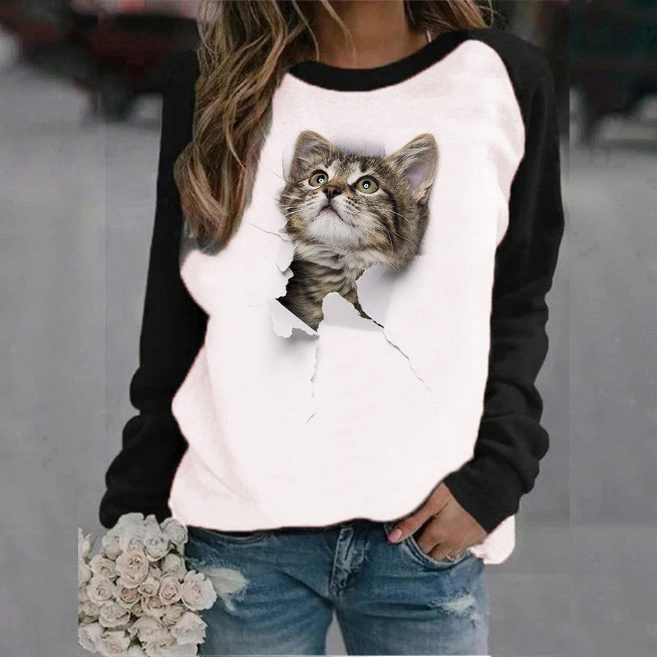 Animal Letter Printed Crew Neck Sweatshirt