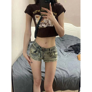 Hot Girl Liu Ding Low Waist Denim Shorts