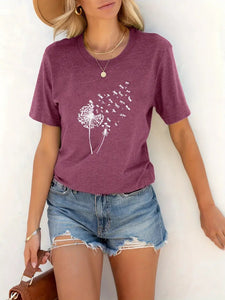 Women's Round Neck T-shirt 3d Dandelion Pattern Digital Printing Women's Clothing