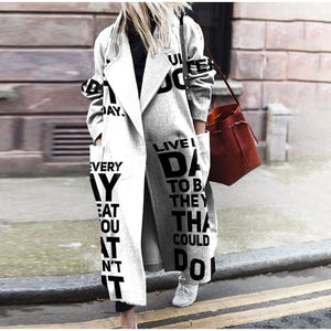 European And American Fashion Style Women's Autumn And Winter Print Long Coat With Long Sleeves