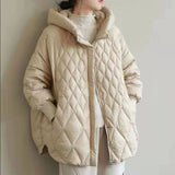 Diamond Lattice Artistic Loose White Duck Down Jacket