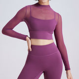 Mesh Yoga Clothes Long Sleeve With Chest Pad Running Quick-drying Sports Bra One-piece Cup Workout Top