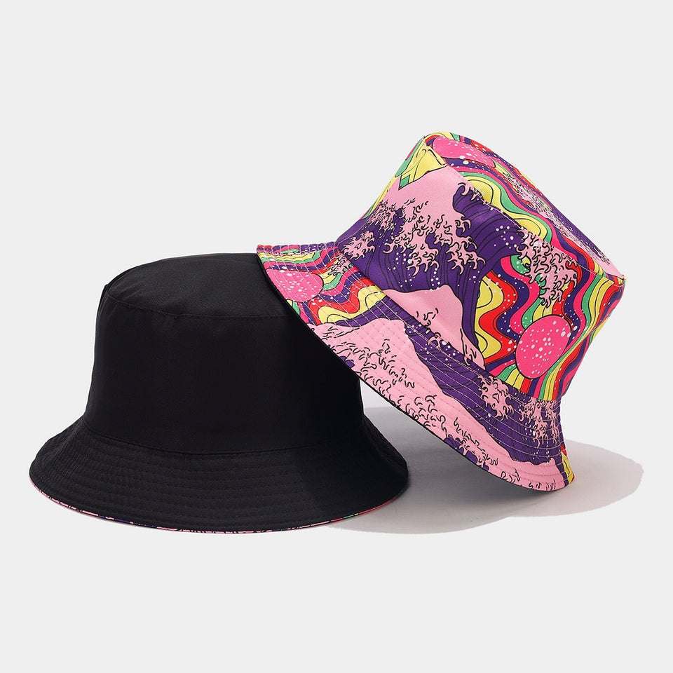 Graffiti Double-sided Bucket Hat Female Party Hip Hop Bucket Hat