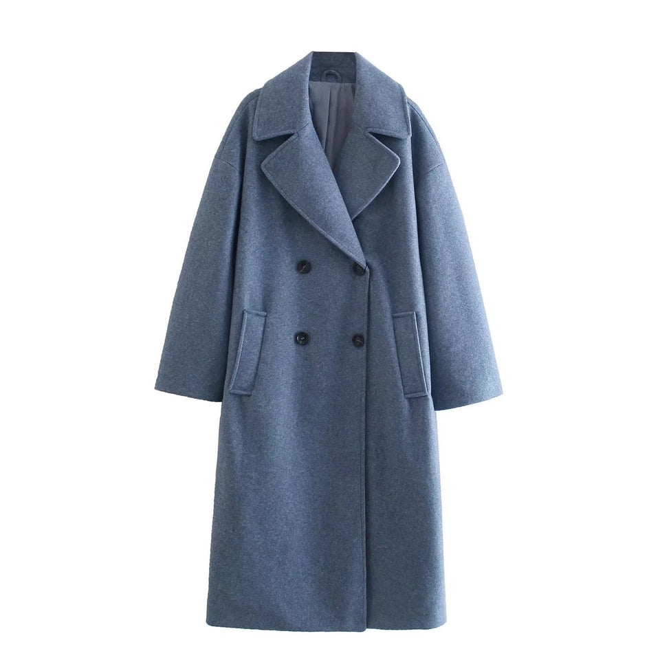 Temperament Commuting Lightly Cooked Wind Solid Color Lapel Woolen Coat