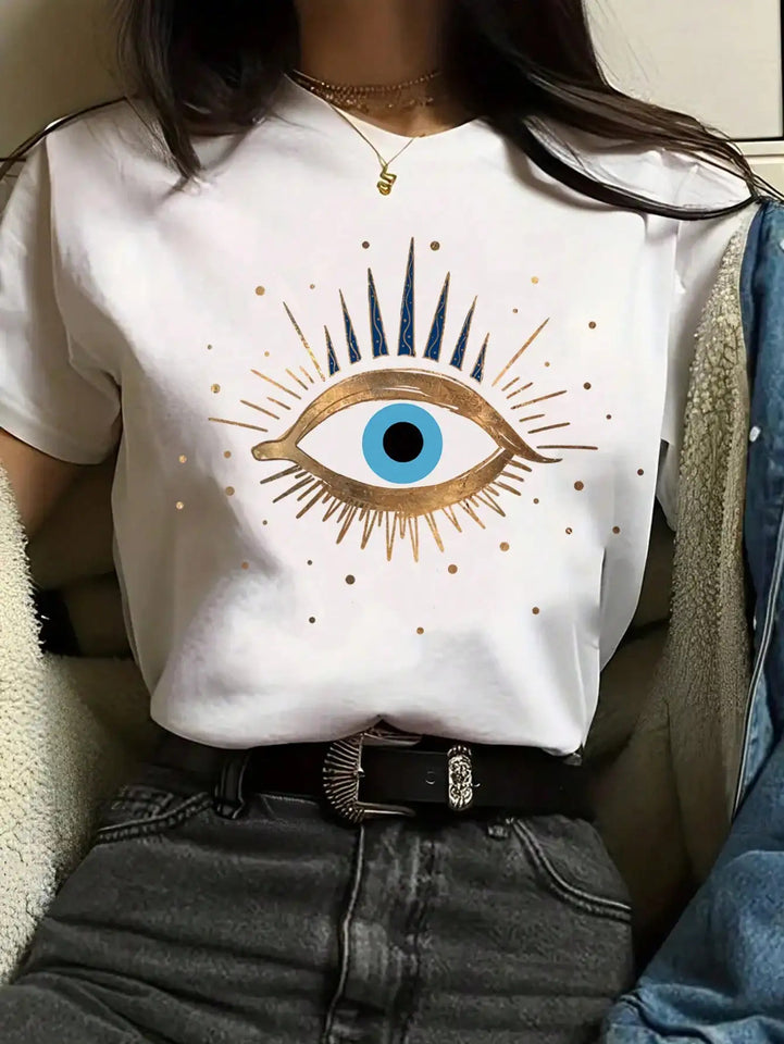 T-shirt Printing Casual Cute Eye Printing Short Sleeve