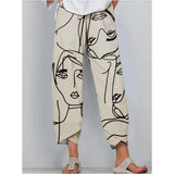 High Waist Gray Trousers Printed Stitching Loose Cropped Pants