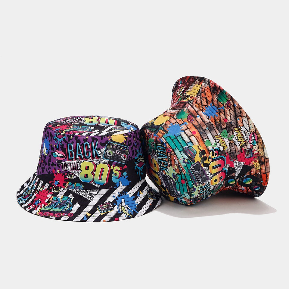 Graffiti Double-sided Bucket Hat Female Party Hip Hop Bucket Hat