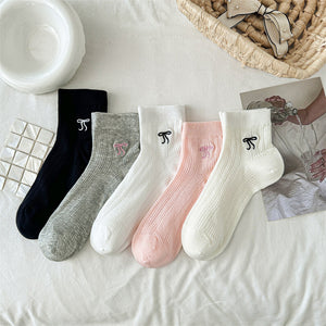 Bow Embroidered Short Thin Socks