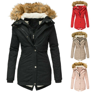 Long Sleeved Slim Jacket With Warm Fur Collar And Zipper