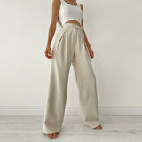 Knitted Casual Sports Trousers High Waist Loose Straight Wide Leg