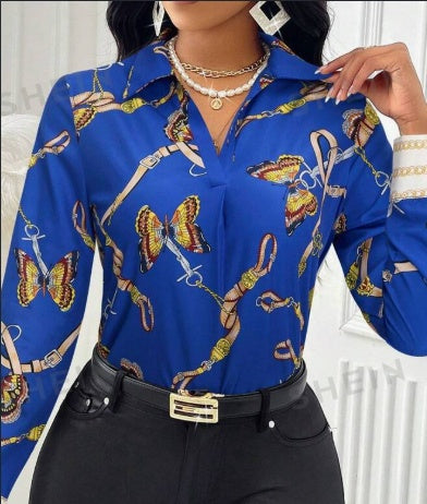 Women's Casual Butterfly Print Long Sleeve Shirt, Assorted Prints