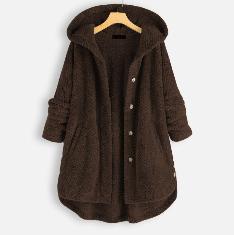 Women's Fashion Temperament Pure Color Hooded Double-sided Velvet Sweatshirt Coat