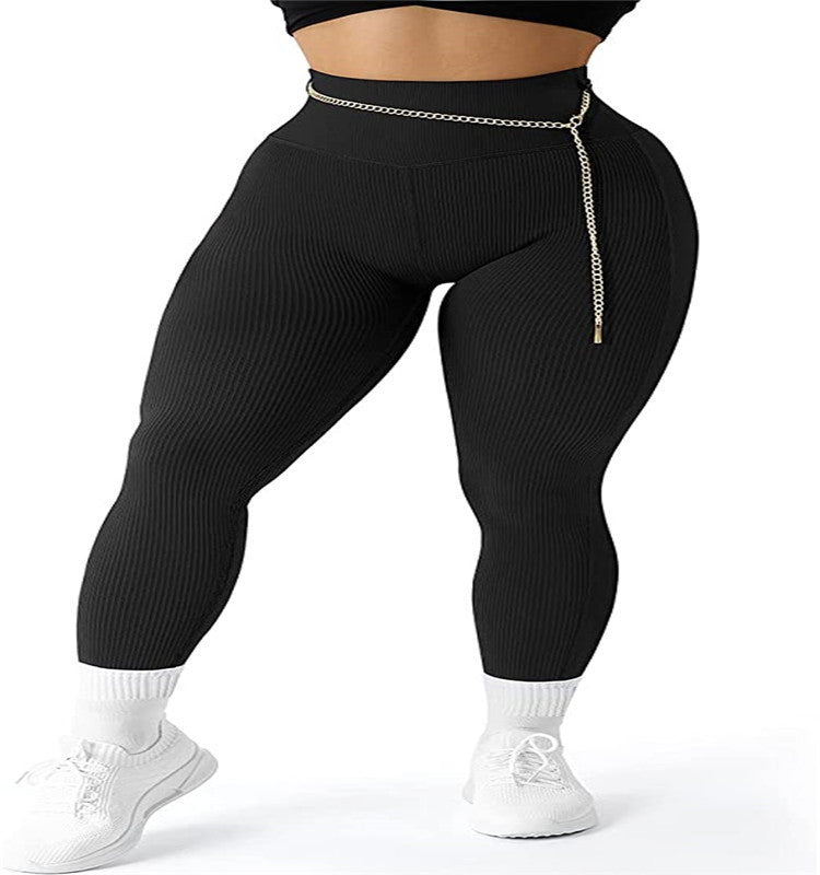 Women's Sports Cotton Concave Downward Striped Sheath Leggings