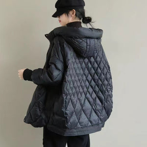 Diamond Lattice Artistic Loose White Duck Down Jacket