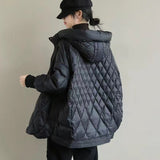 Diamond Lattice Artistic Loose White Duck Down Jacket